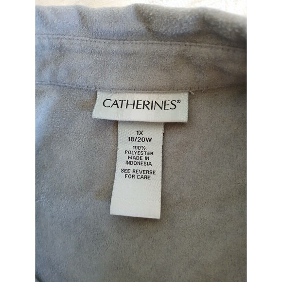 Catherines Womens Blouse Long Sleeve Gray Button Up Collared 1X 18/20W - Picture 14 of 14